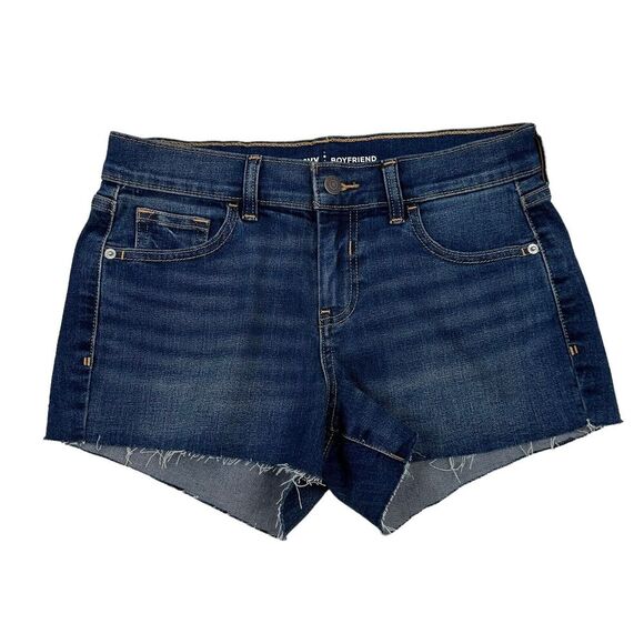 Old Navy Boyfriend Cut-Off Denim Blue Jean Shorts Sz 2 Dark Wash Frayed Stretch - Picture 1 of 6